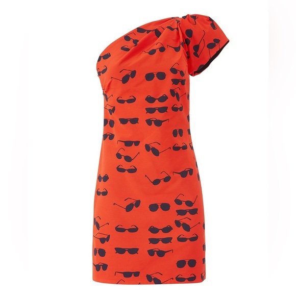 Victoria Beckham One-Shoulder Sunglass Mini Dress Red 2 - Picture 1 of 12